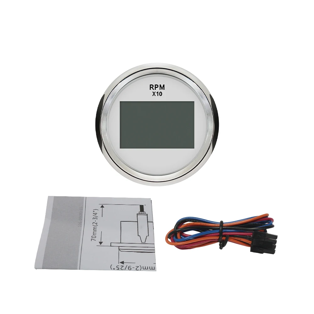 ELING 52mm(2'') Digital Tachometer Engine Hourmeter 0-9990RPM Meter 12V 24V with Red Backlight for Car Marine Boat Tractor view 4