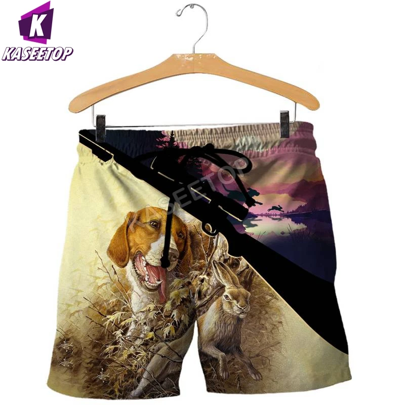 

New Camo Hunting Dog 3D Print Casual Shorts Men Beach Breathable Quick Dry Loose Shorts Men Short Pants Couple Unisex Short