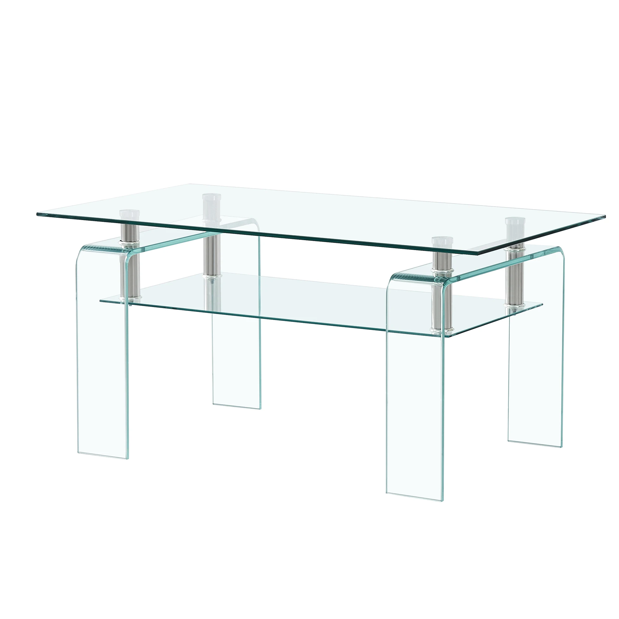 Clear Rectangle Glass Coffee Table Tempered Glass Coffee Table Center Table for Living Room[US-W]