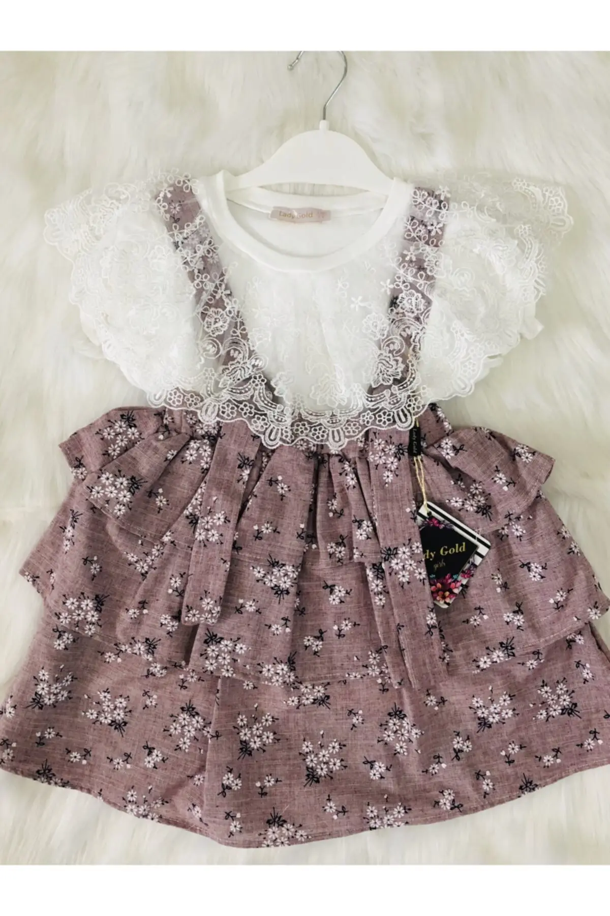 CASPIAN FASHION female Child Luxury Stylish Badili Gilet Dress 102684 lace gauze tenner babay female Suspenders Shorts Baby Romper