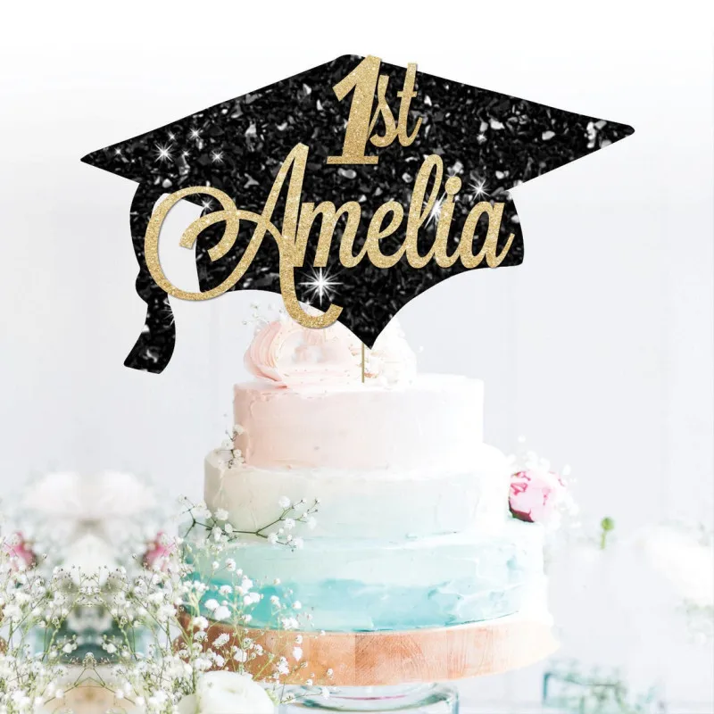 Customized Glitter Cake Topper, Mortar Board, Black Mortar, Personalised Degree, Graduation, Any Name Party Decorations