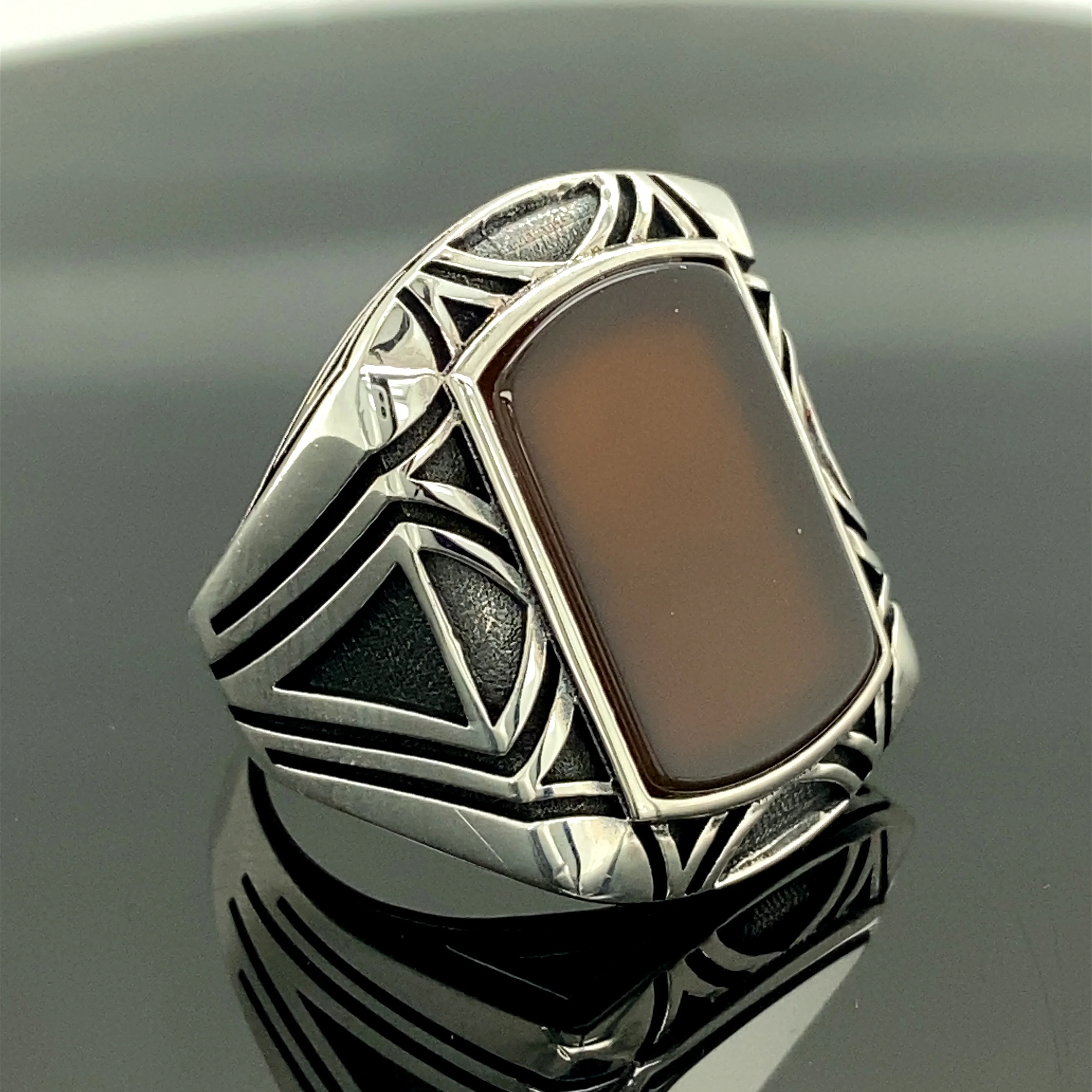 Silver Agate Stone Men's Ring, Handmade Ottoman Jewelry, Natural Stone Made For You