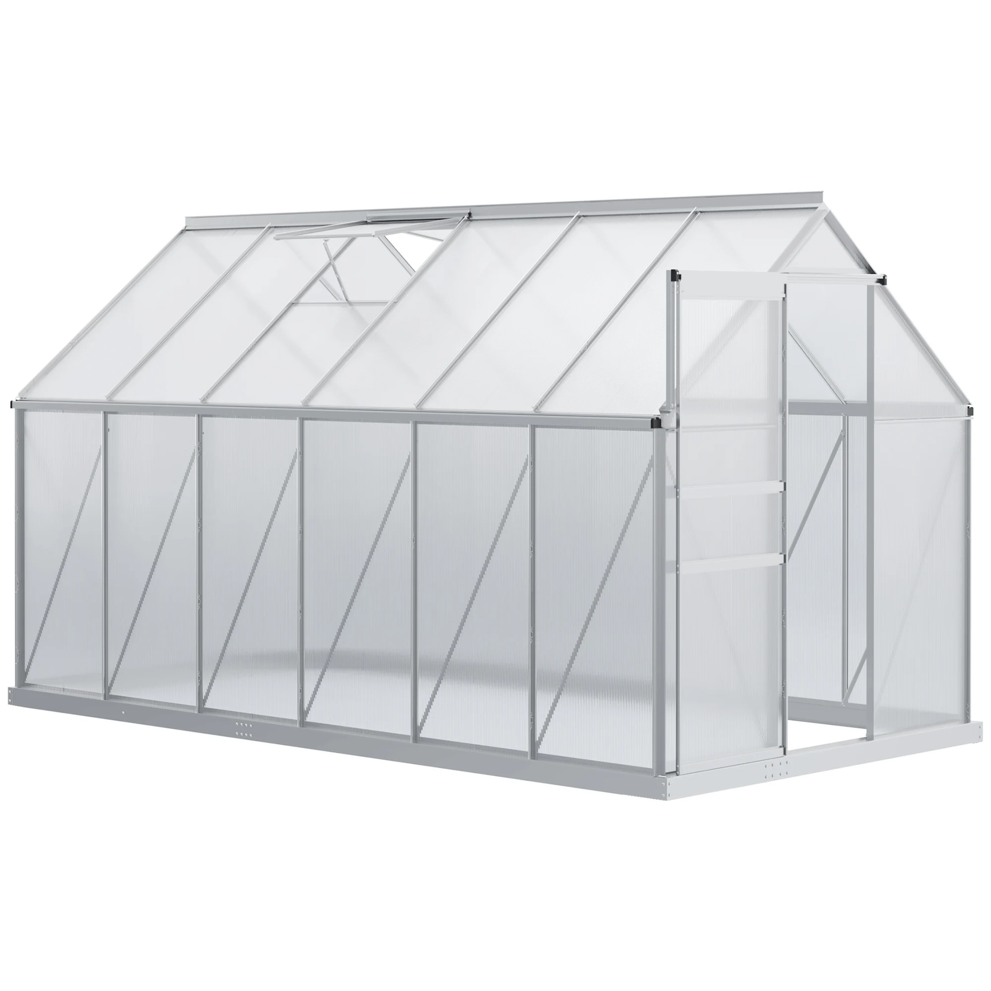 Outsunny garden greenhouse polycarbonate aluminum outdoor House sliding door and 2 skylights for growing plants