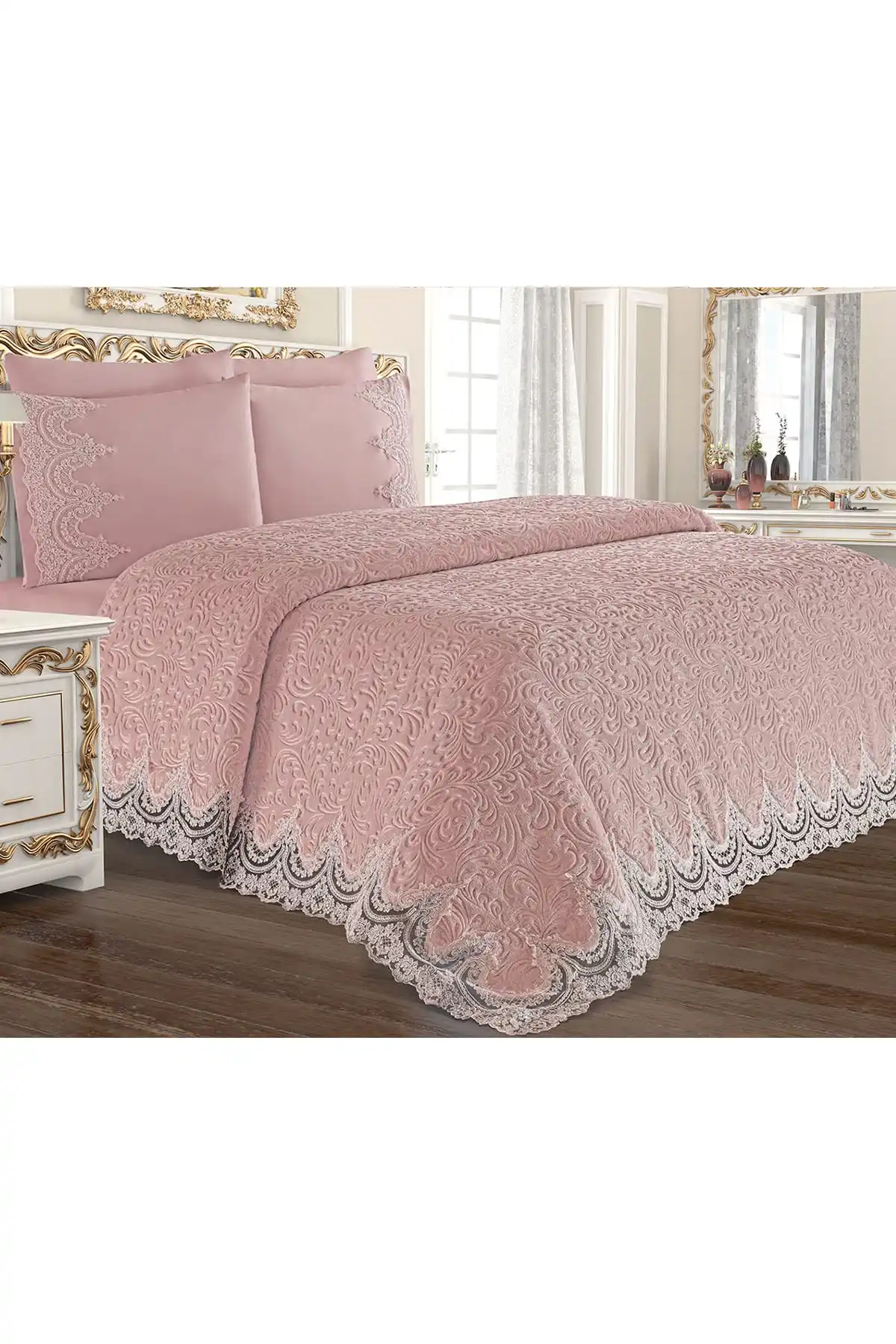 Elegant French Guipure Lace Embroidery Double Blanket Set 6PCS Embroidery Pillowcases Blanket Bed Sheet Quality Bed Lining -Lisa