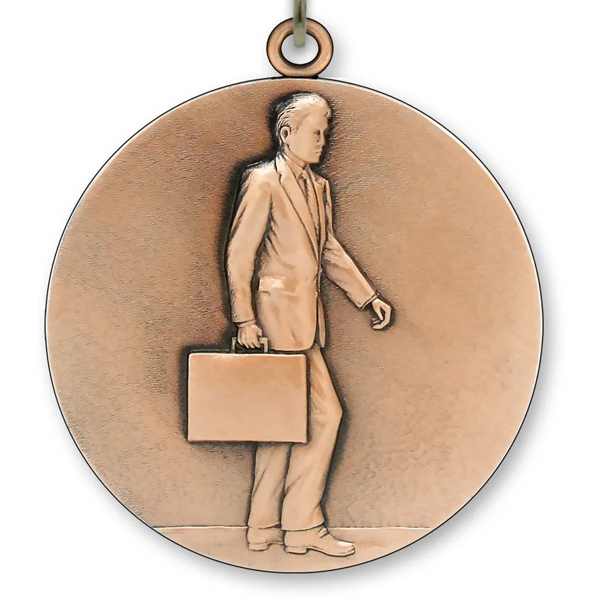 Large Metal Corporate Bronze Medal - 6,4 cm - with Neck Ribbon size 2,2cm x 80 cm - Choice of Ribbon Colours.