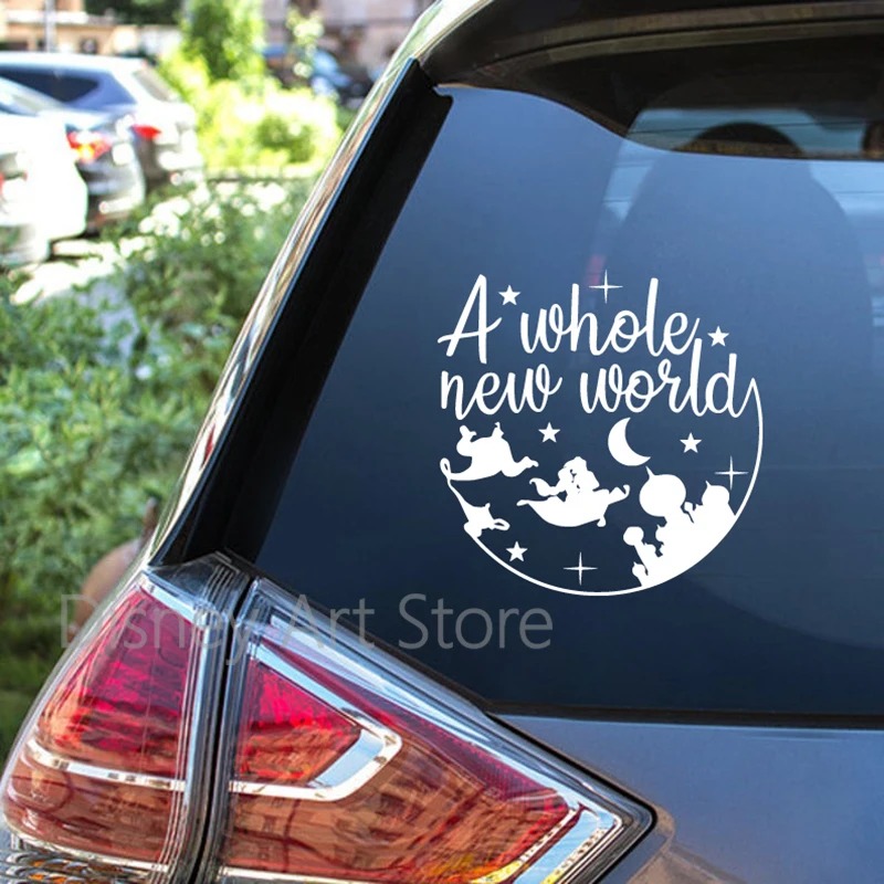 Aladdin Jasmine Car Accessories Stickers Decals Mickey Head Laptop Decal A Whole New World Quote Kids Room Wall Sticker Decor