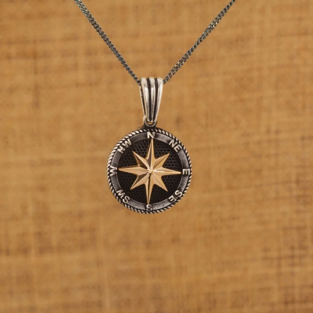 

925K Sterling Silver Compass Necklace Handmade Jewelry For Couples Gift For Her Teens Fine Workmanship Freeshipping