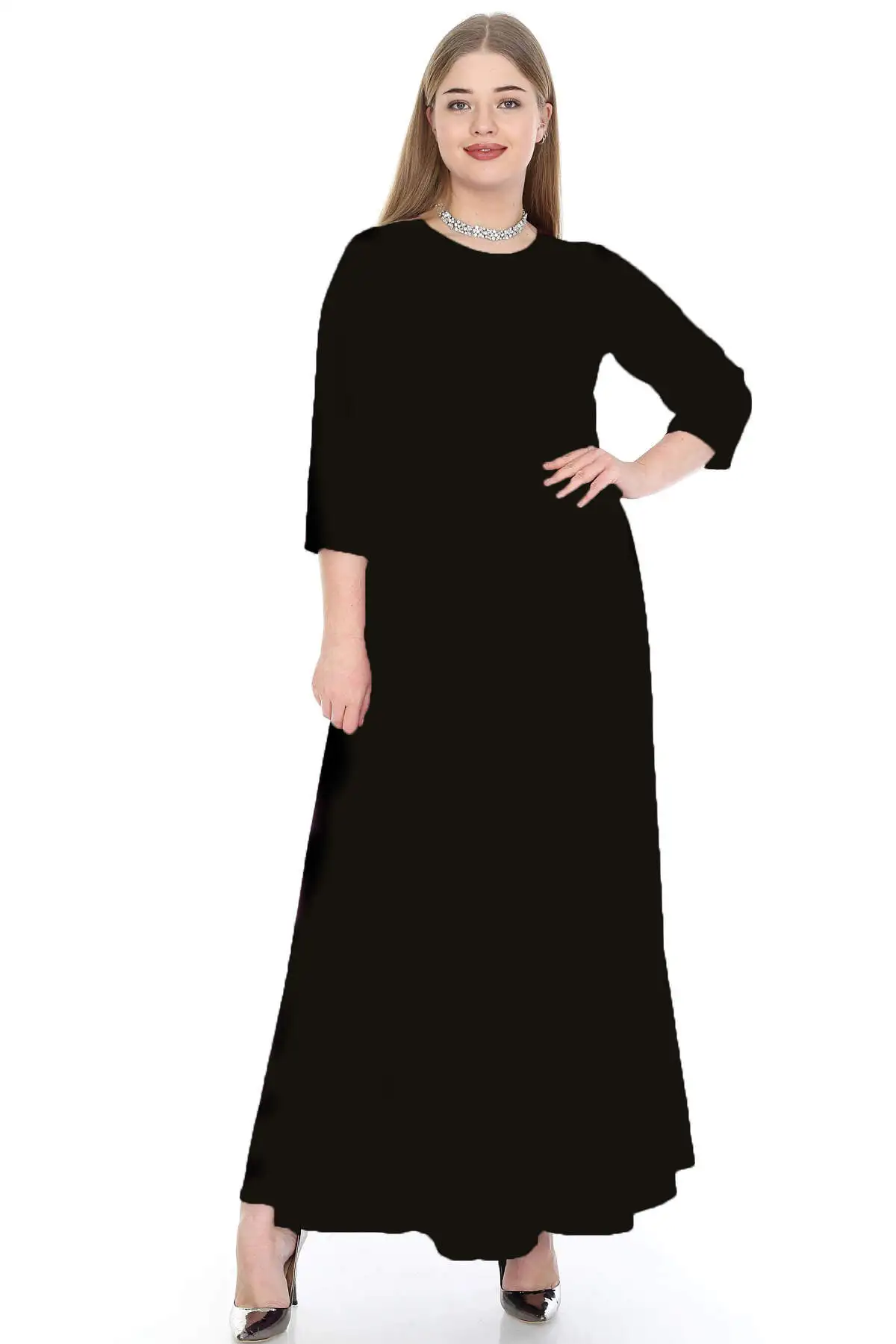 

Angelino Plus Size Hijab Elegant Long Dress Black Violet Long Sleeve Full Length Straight Sport Evening Flexible Lycra For Women