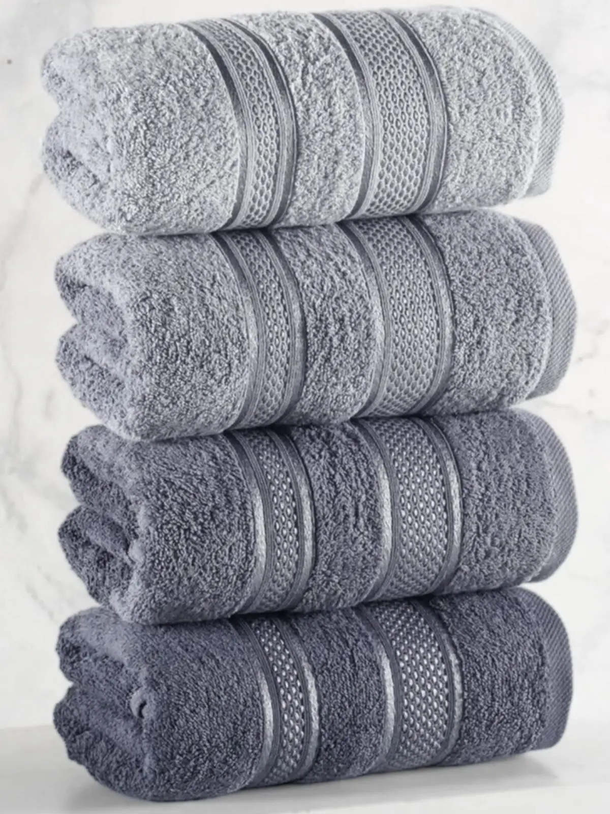 Turkish Pure %100 Cotton Super Absorbent Towel Set 4 Pieces 50x85 Cm Soft 2021 Shades Of Grey - Home Textile