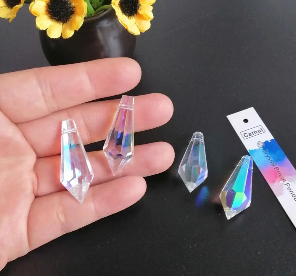 Camal 10pcs 38mm/1.49inch Rainbow AB Color Crystal Icicle Drop Pendant Prisms Parts SunCatcher Lamp Lighting Home Decoration