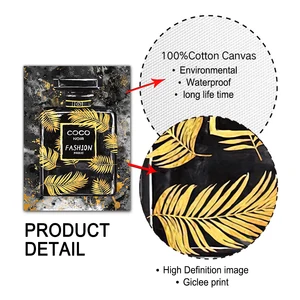 Preto com ouro paris perfume garrafa moda cartaz da lona pintura parede arte imagem para o quarto decoração pinturas decoração do quarto 6 principais vendas oculos feminino vogue - №6
