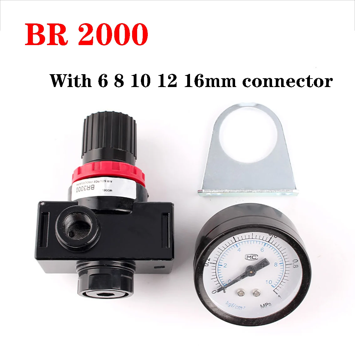 

1Pcs BR 2000 With 6，8，10，12，16mm Pneumatic Pressure Regulator Air Source Treatment Pressure Regulator Connector Accessories