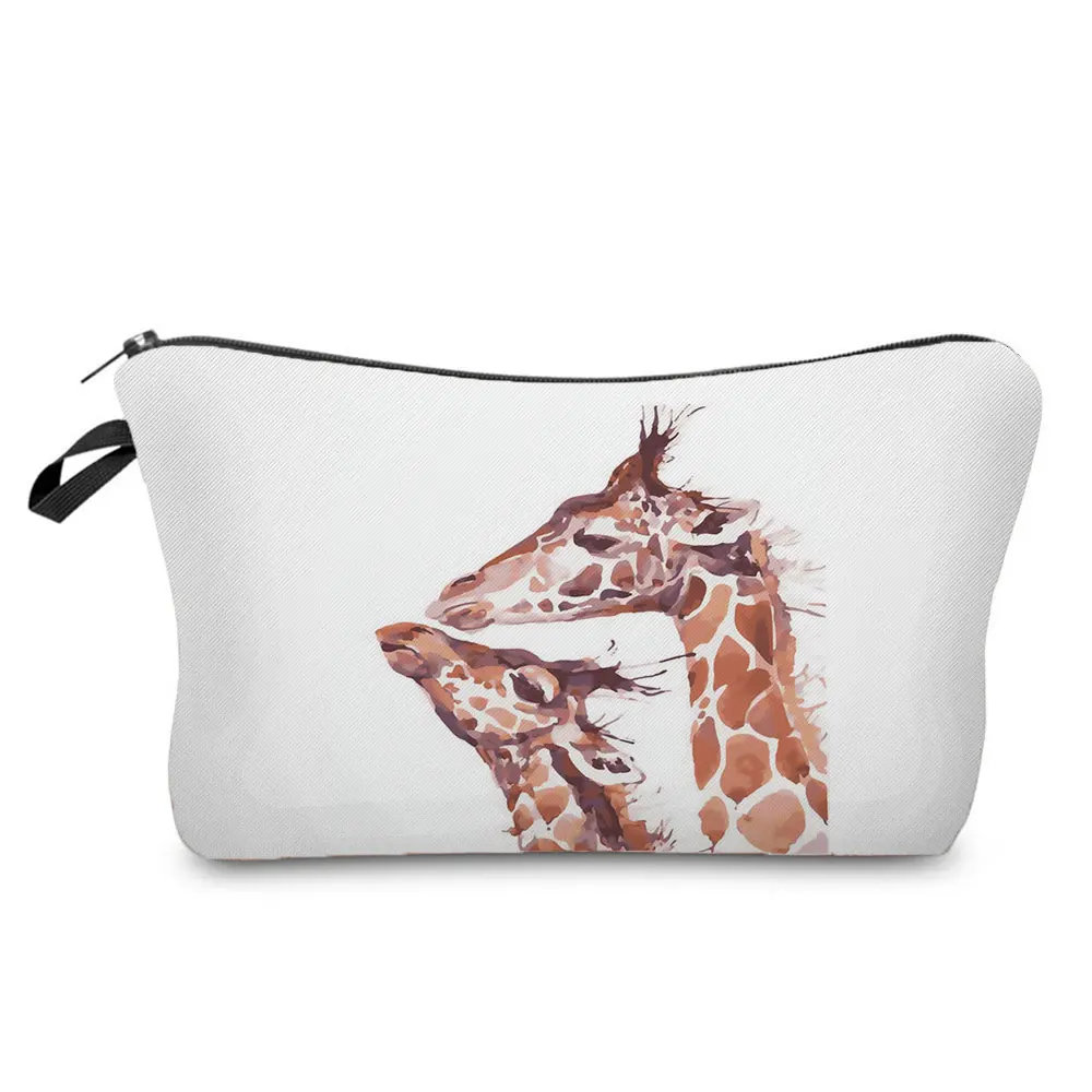 Watercolor Giraffe Deer Print Cosmetic Bags For Travel Cute Animal Children Pencil Case Female Toiletry Bag Portable Makeup Bags