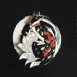 Kitsune Fox Spirit Hard Enamel Pin Cartoon Elegant Black Nine Tailed Fox Animal Metal Brooch Accessories Fashion Badge Jewelry