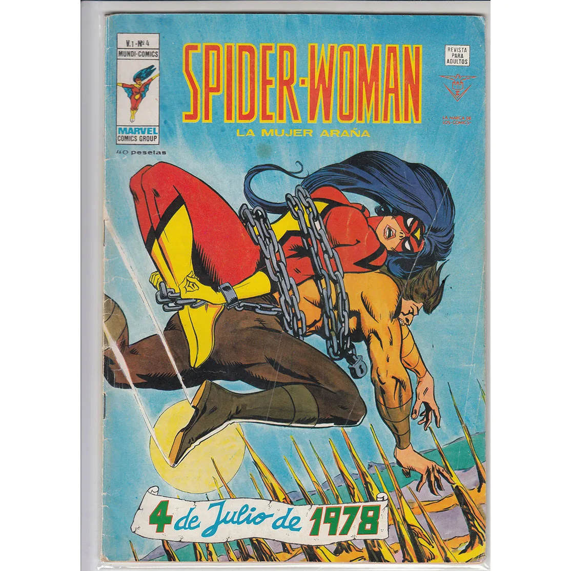 MARVEL, SPIDER-WOMAN the SPIDER WOMAN VOL I No 4 , ED. VERTICE, year 1979, author MARV WOLFMAN, comic BOOK Spanish, TEBEO