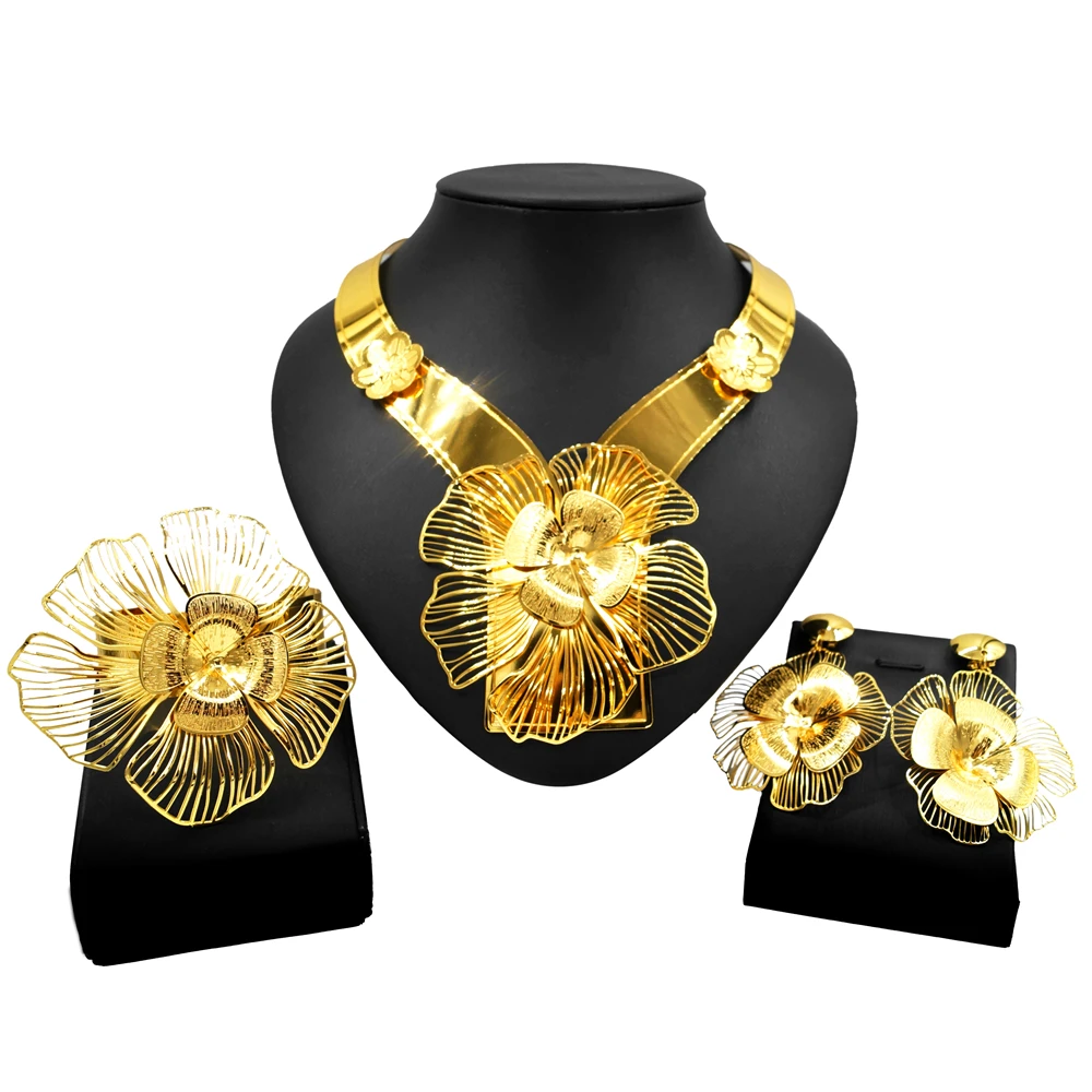 

Nigerian George Wrapper Set For Wedding 18K Gold Plated Women Earrings Luxury Necklace Bracelet Accessories Free Shipping Gifts