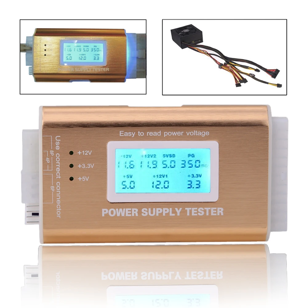 Digital LCD Power Supply Tester Support PC 20/24 Pin 4 PSU ATX BTX ITX SATA HDD Interface Gold