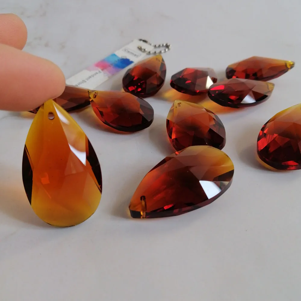 Camal 5Pcs Amber Color Glass 38mm Teardrop CRYSTAL Bead Chandelier Pendant Part Lamp Prisms Jewelry Hanging Decor SunCatcher DIY