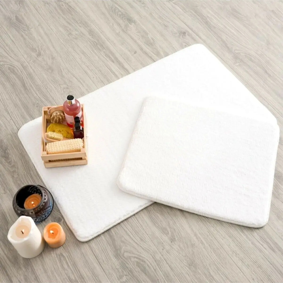 Bath Mat Set Plush Non-Slip Floor Carpet White Super Absorbent Floor Anti Slip Quick Drying Bathroom Carpet Easy to Clean