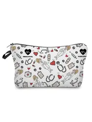 Trousse de maquillage imprimée mignonne pour femme, dossier médical d'infirmière, sac de rangement réutilisable pour cuillère à soupe, style simple, sac pratique tout assressenti, haute qualité