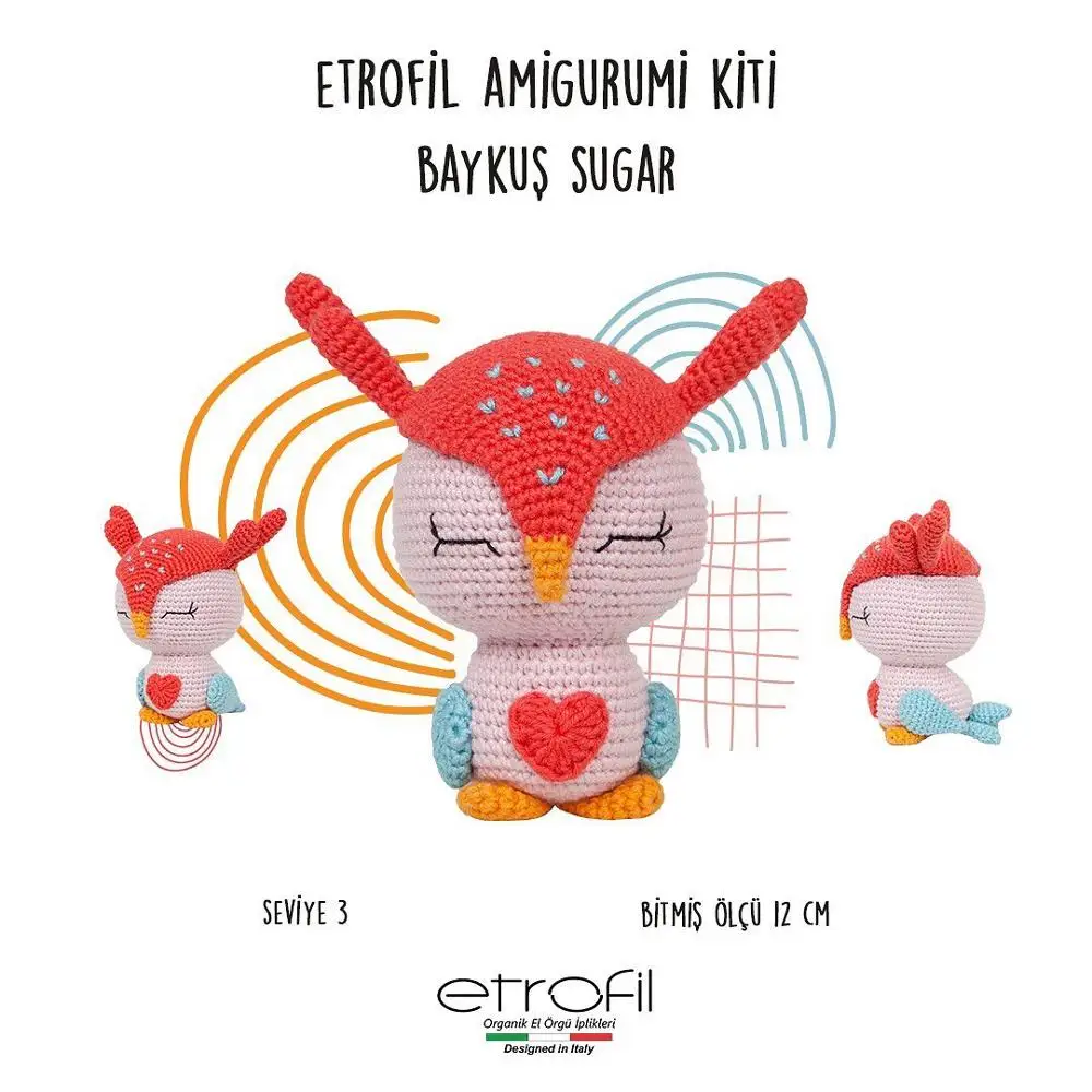 Owl Sugar Amigurumi Kit Etrofil Yarn Stuffed Doll Making Crochet Knitting Yarn Animal Toy Material Package Set Handmade Craft