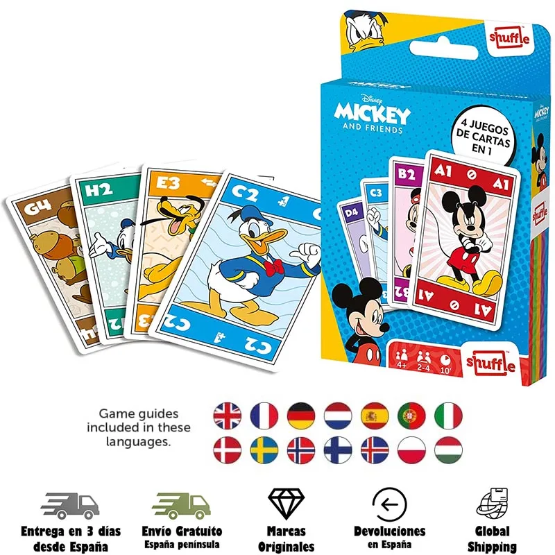 Cartamundi, Shuffle, Disney, Mickey Mouse and friends, 4 in 1 games, table game, play cards, Multi Language, Shuffle, Cartamundi, kids, family pluto, Minnie Mouse,