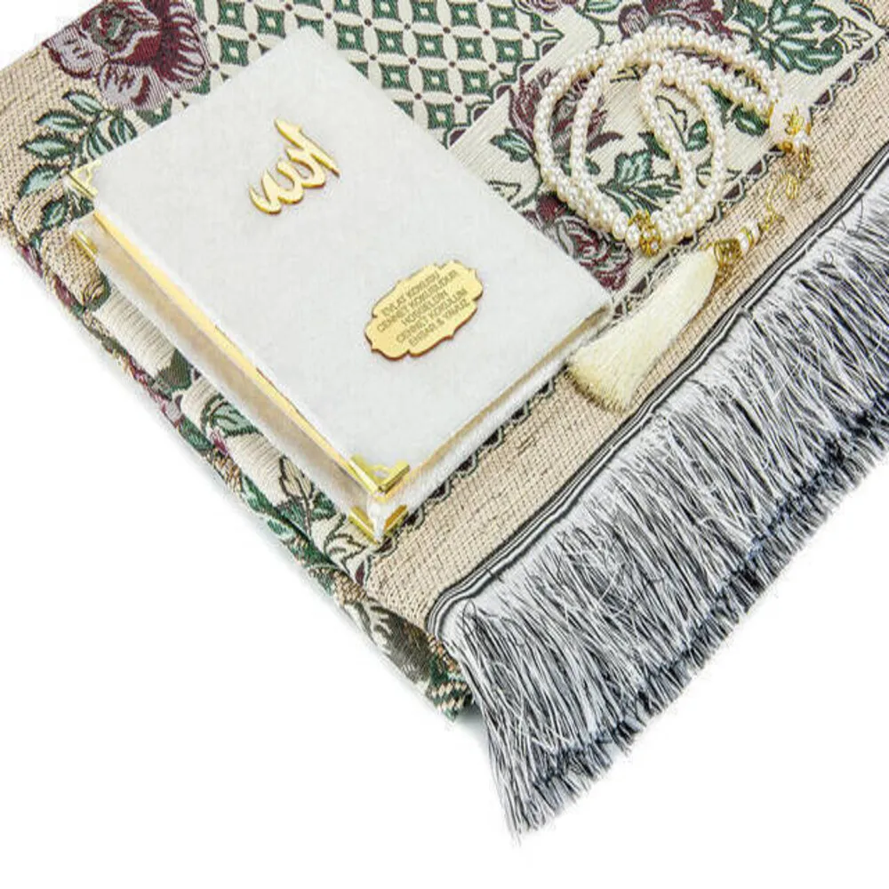 Luxury Muslim Prayer Rug Set Sejadah Rosary Yasin Al Sharif Book Gift Islamic Items Eid Ramadan 2023 Perfect Mevlüt Societies