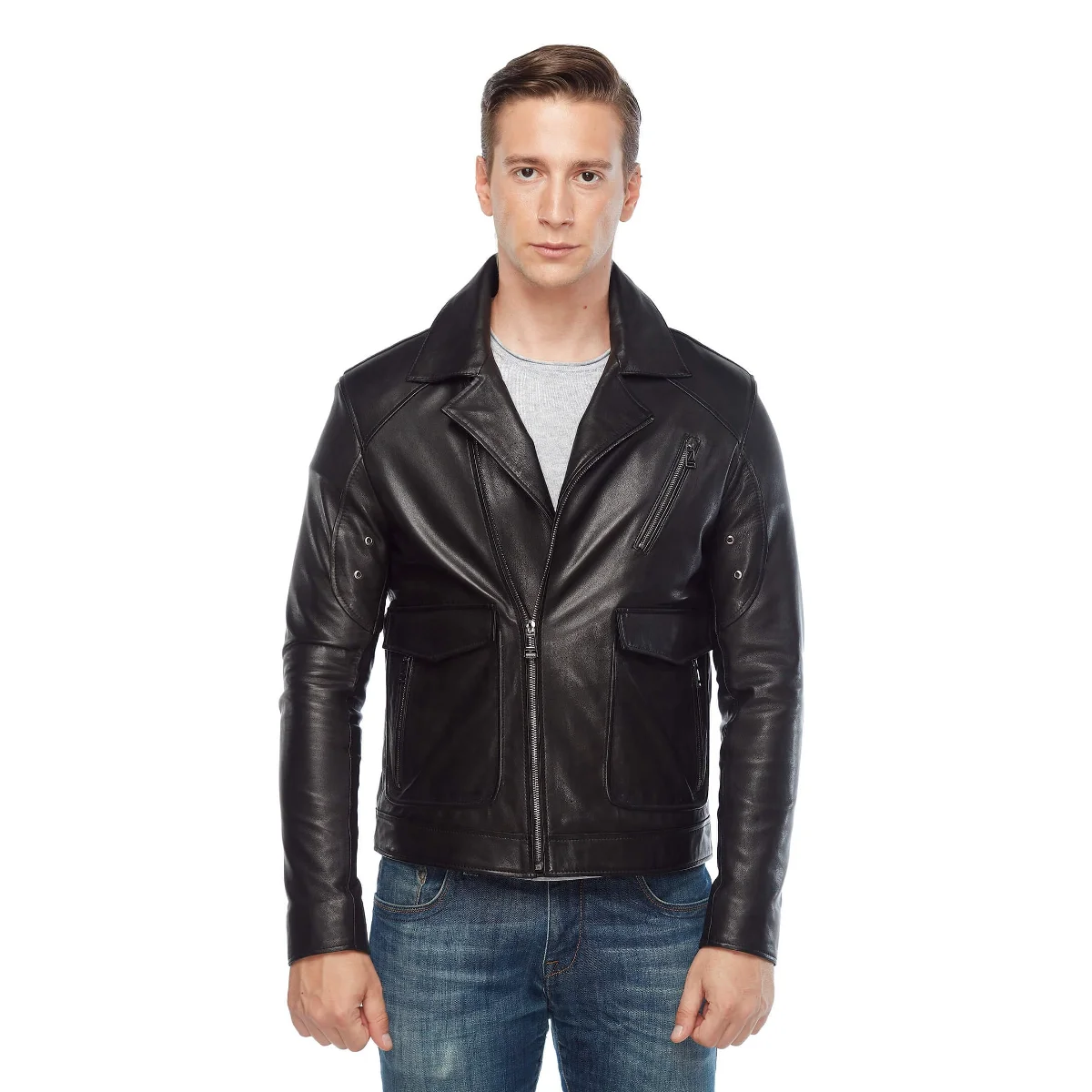 Tasche cappotto in vera pelle da uomo nero originale pelle di agnello autunno inverno 2022 Biker Slim Large Size muslimah