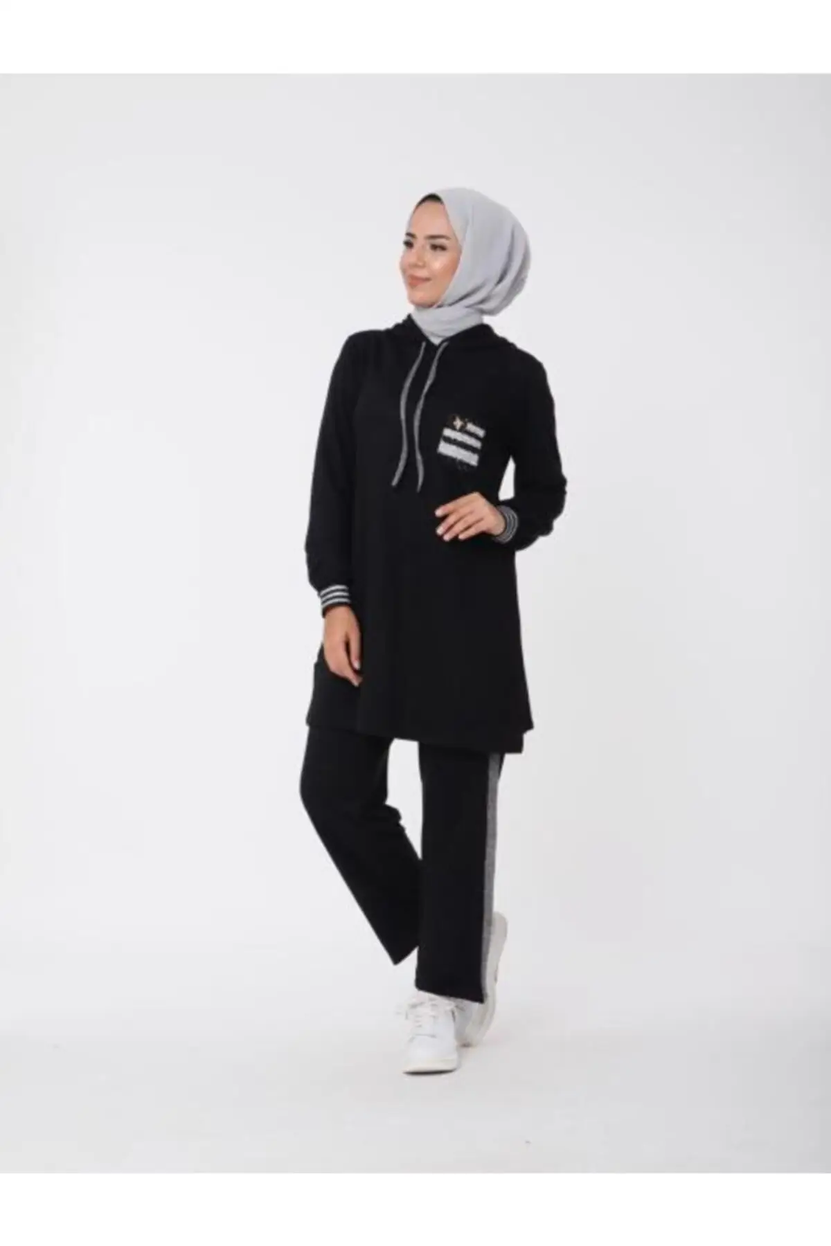 Hooded Trousers Sim Detailed 2 Li Suit Knitwear standard you Bottom Top Suit religious Muslim Dubai Arab abaya Turkish woman set hijab