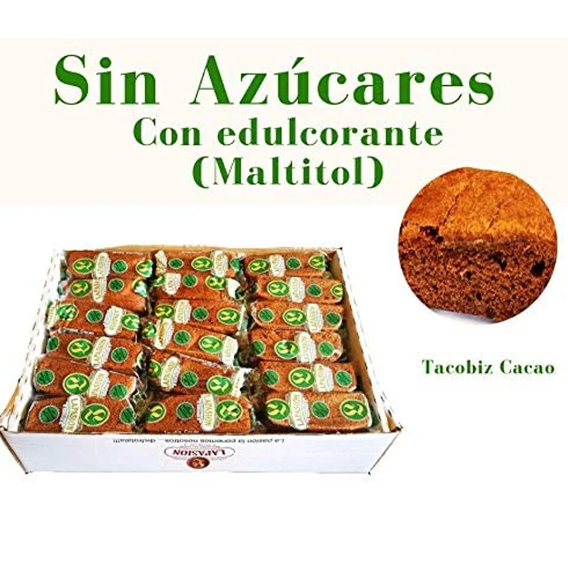LAPASION - Tierno y jugoso bizcocho cacao sin azúcares, con edulcorante, hecho con maltiol. Caja 2 Kg.