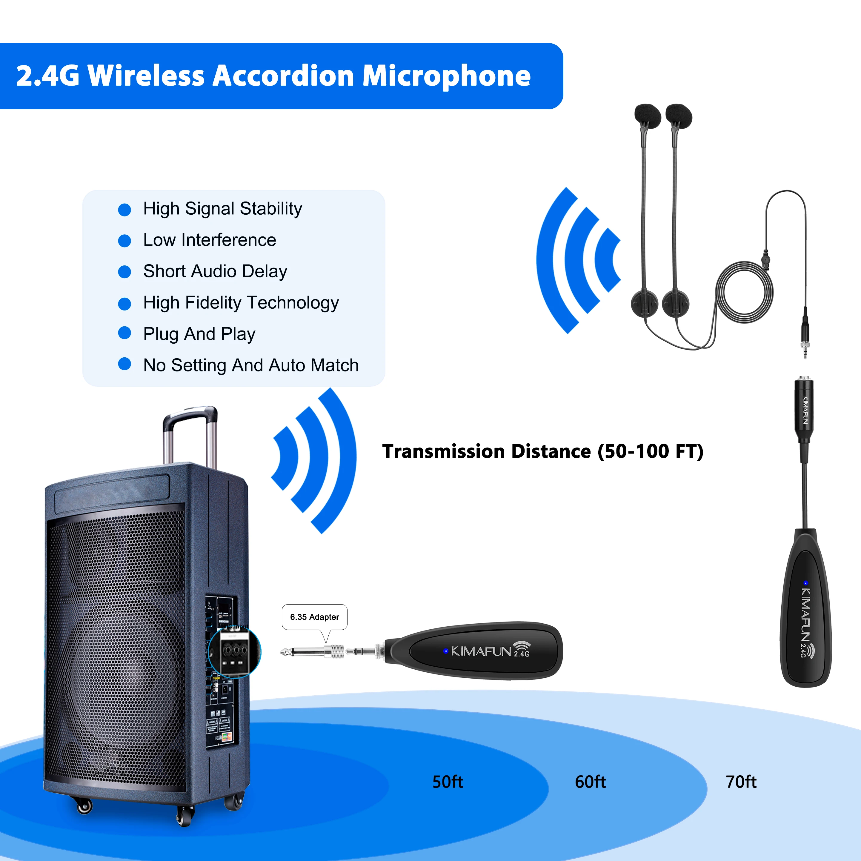 Professional Musical Instruments Accordion Wireless Microphone with 2 Condensers Flexible Gooseneck Mics for Musicians Teaching