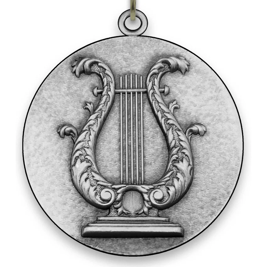 Large Metal Music Silver Medal - 6,4 cm - with Neck Ribbon size 2,2cm x 80 cm - Choice of Ribbon Colours.