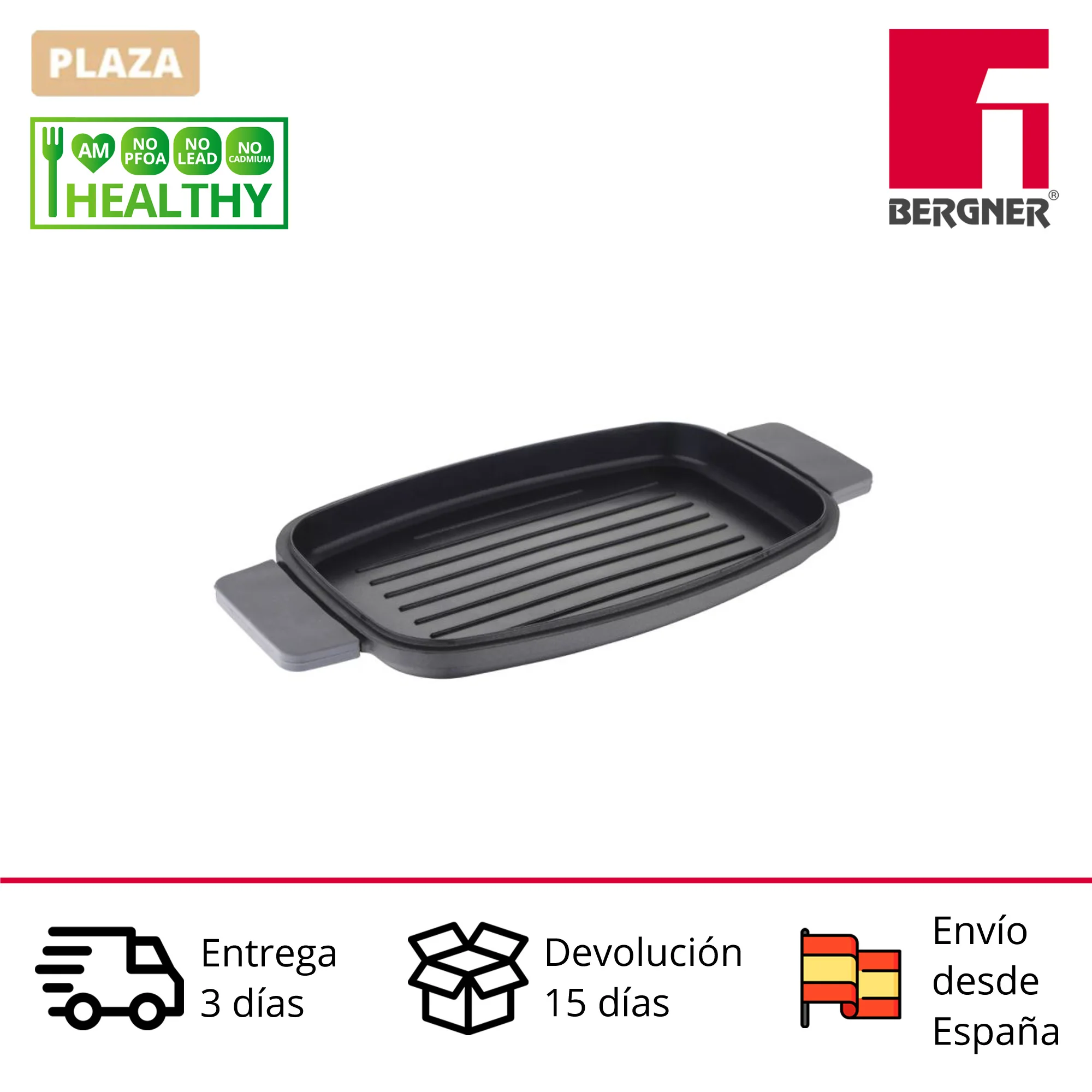 Sarten grill grill 32x20x3cm BERGNER Essence in cast aluminum with bottom suitable for all types of fires