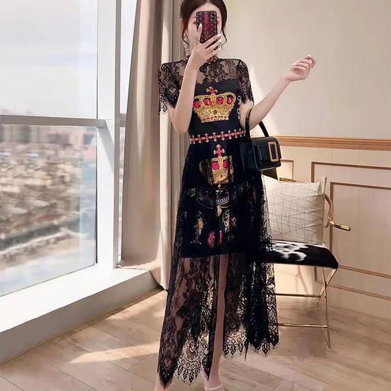 

Женское кружевное платье с длинной юбкой, Черное длинное платье для выпускного вечера, лето 2023