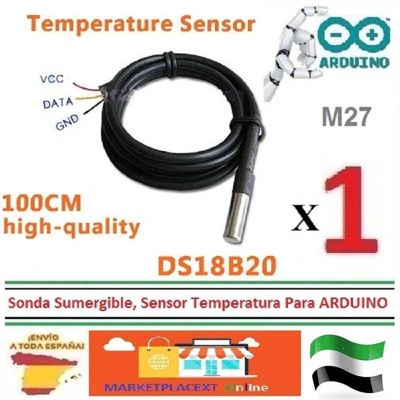 Temperature probe for arduino temperature sensor DS1820 waterproof stainless steel package 18B20 probe Precision temperature DS18B20 Precision probe probe Arduino submersible Sensor from E MARKETPLACEXT M27