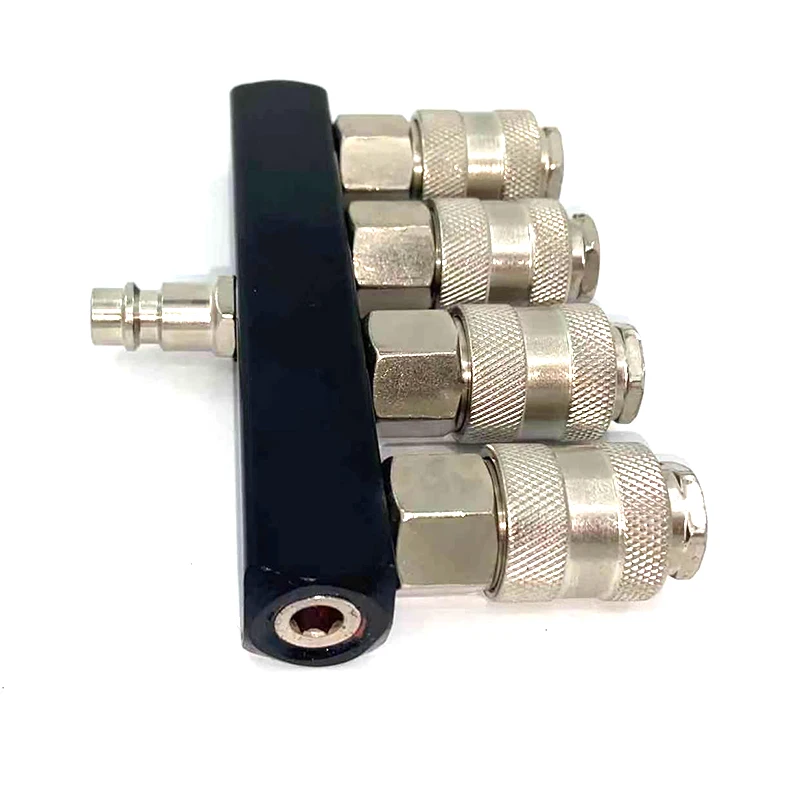 Pneumatic Fitting 4 WAY Manifold Quick Connector European Type Air Compressor Air Hose Hardware Tools 1/4\'\'NPT Quick Couplers