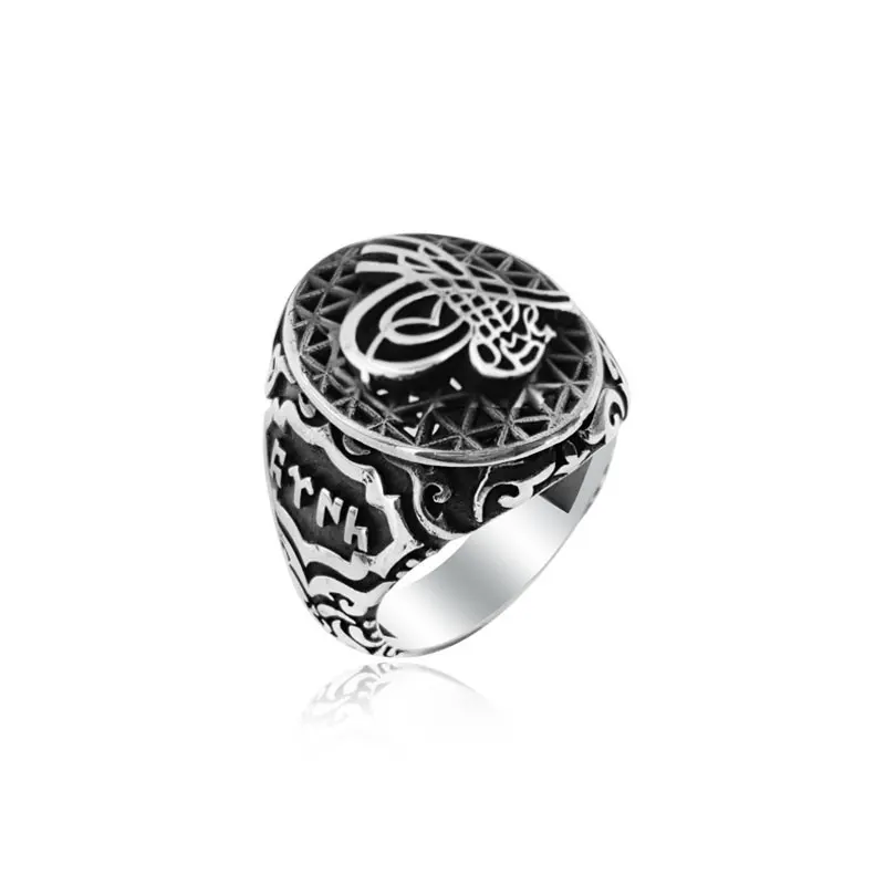 New 925 Sterling Silver Ottoman Empire Tugra for Men Rings Moon Star Dirilis Ertugrul Kayi English Art Design Fashion Jewellery