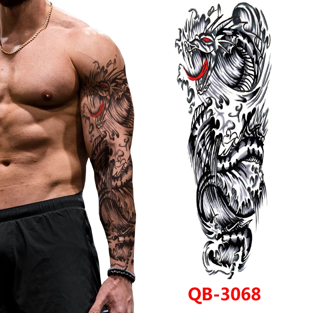 Full Arm Fake Tatoos For Men Waterproof Temporary Tattoo Large Size Sleeve Sticker Henna Skeleton Transfer Tattoos Makeup Tools