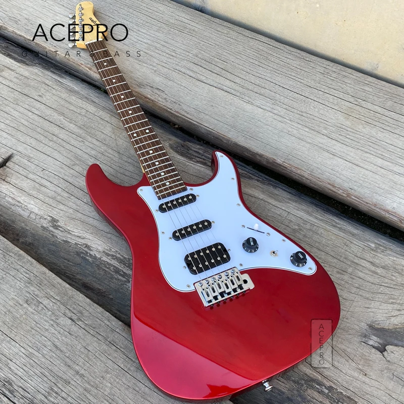 In Stock Acepro Metallic Red Electric Guitar, 2-piece Mahogany Body, Tremolo Bridge, High Quality Guitarra, Free Shipping