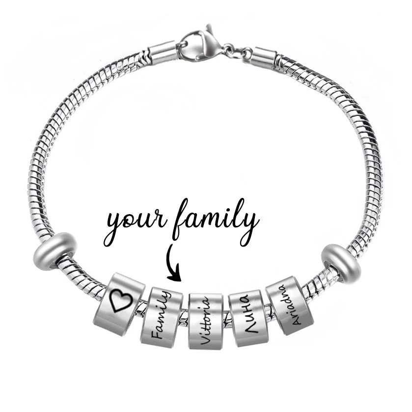 

Custom Engravd Name ID Bracelet for Women Stainless Steel Jewelry Beads Charm Personnalisé Bangle Family Lovers Anniversary Gift