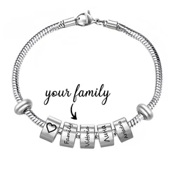 Engravvd personalizado pulseira de identificação de nome para as mulheres de aço inoxidável contas de jóias charme personnalisé bangle amantes da família presente aniversário