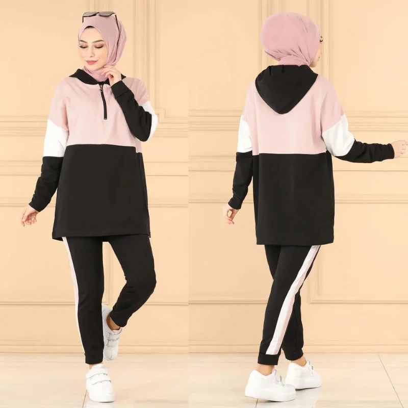 tracksuit set 2021season muslim fashion arabia Dubai fashion trends 100% Made in Turkey abayas hijab clothing muslim sets