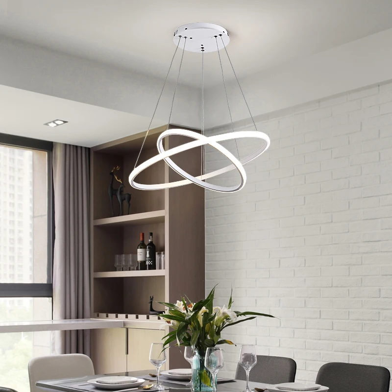 Lâmpada pingente moderna Led Anéis Círculo Teto Pendurado Lustre Preto Loft Living Sala De Jantar Cozinha Interior Luminária