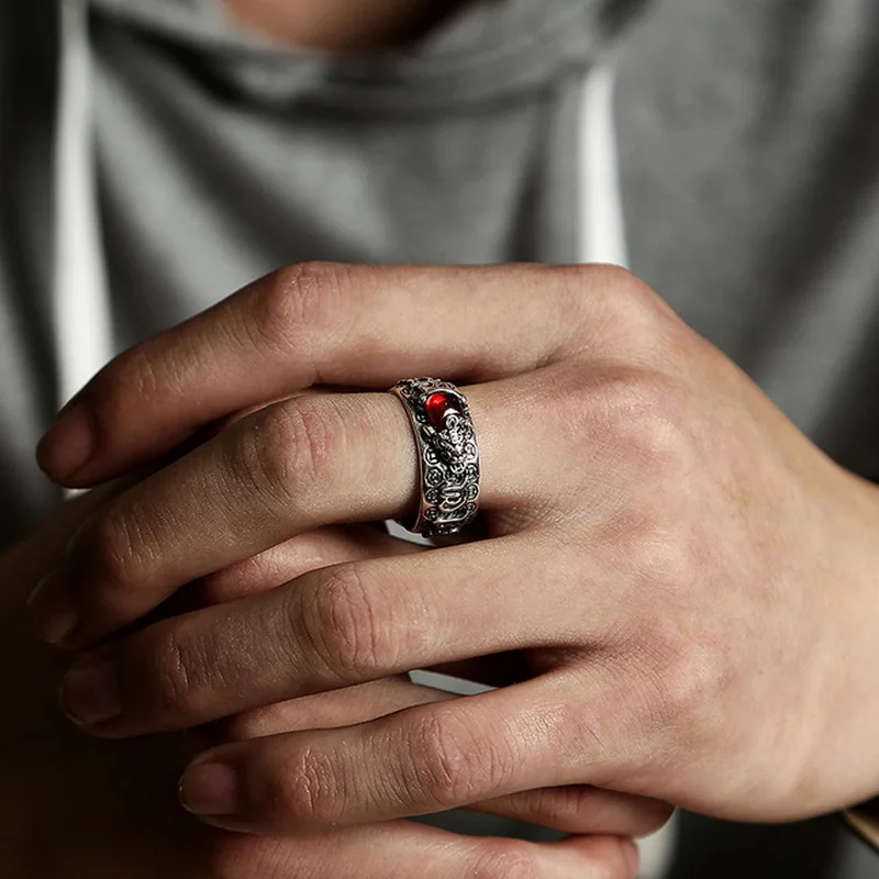 Vintage Pixiu Ring Chinesischer Feng Shui Unisex Amulett Verstellbarer Ring Für Männer Frauen Bringen Reichtum Viel Glück Schmuck Geschenk – Detail 7