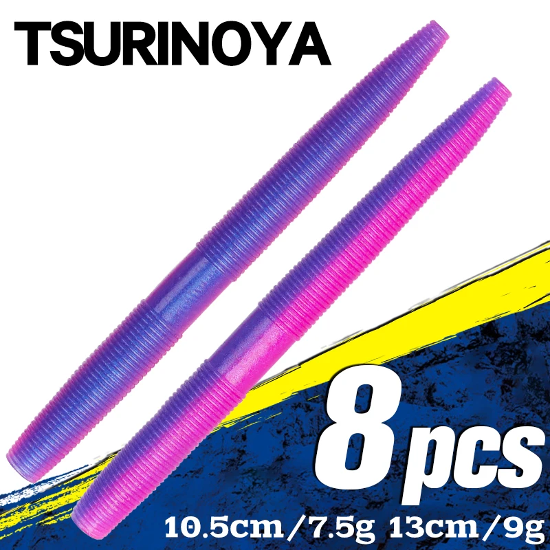 TSURINOYA Soft Fishing Lure 4.13in 5.12in Stick Baits 7.5g 9g 8pcs Senko Artificial Silionce Soft Worm Bass Pike No Sinker Rig