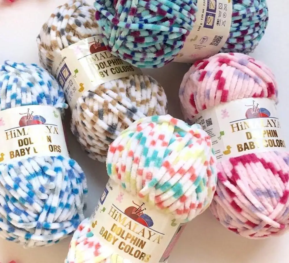 Himalaya Dolphin Baby Colors 4 LOT/BALLS Free Shipping! Bulky Crochet Knitting Yarn 100g Chenille Colorful Multicolor Velvet DIY