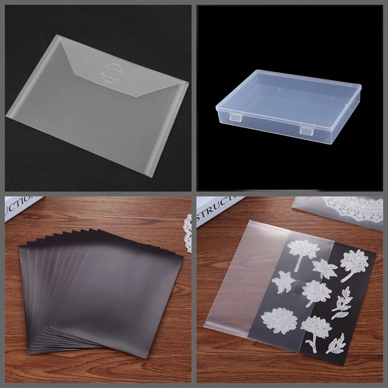 10 Pcs Set Ribber Soft Magnet Sheet Match Transparent Portable Storage Bag and Box Used To Store Die Stamp Template Cards Cover