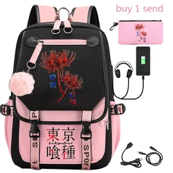 Ladies Anime Tokyo Ghoul School Bag Zipper Laptop Soft Back Travel School Bag