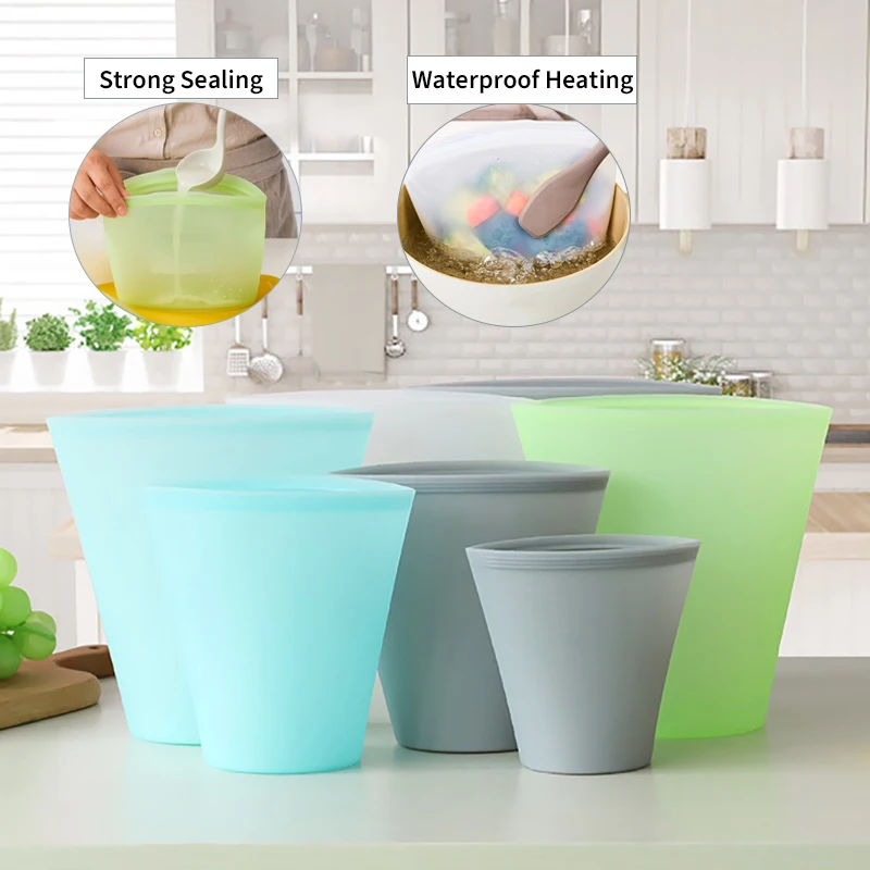 Food Storage Bag Reuseable Silicone Fresh-Keeping Sealing Food Container Bags Practical Space-Saving Refrigerator Food Organizer