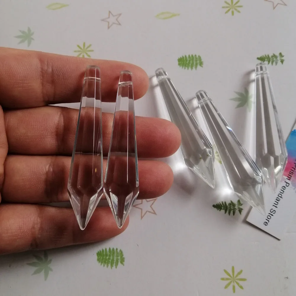 Camal 5Pcs 65mm Clear Glass Crystal Icicle Tine Chandelier Lamp Prisms Pointed Pendant Bead Hanging Suncatcher Lighting Parts